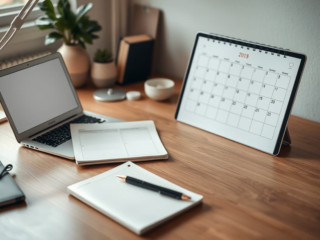 Weekly planner layout with time blocks, priorities, and organized task categories